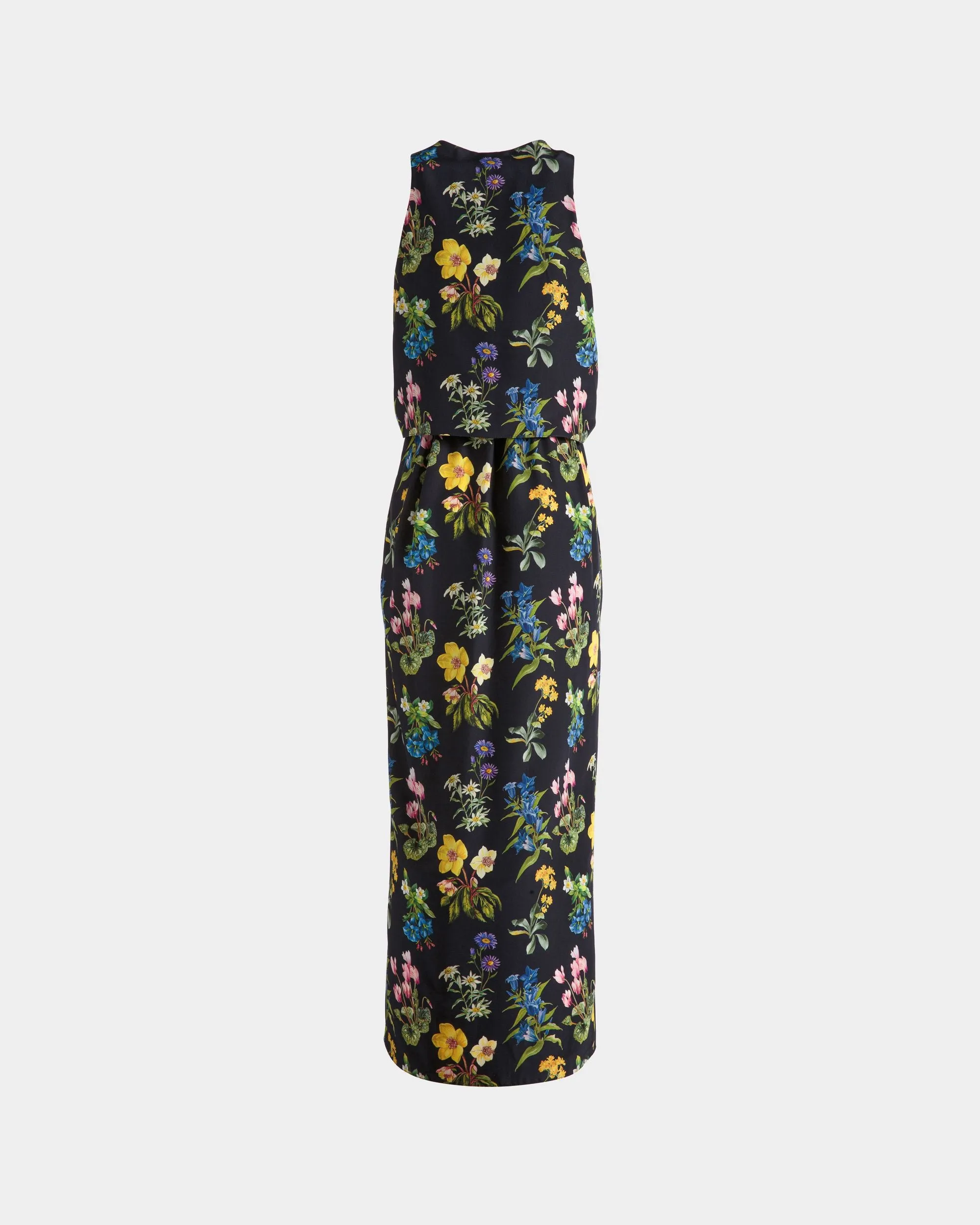 Sleeveless Midi Dress In Mountain Flower Print Silk 