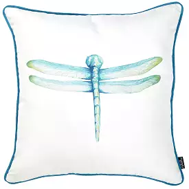 Square Aqua Blue Watercolor Dragonfly Decorative Throw Pillow Cover