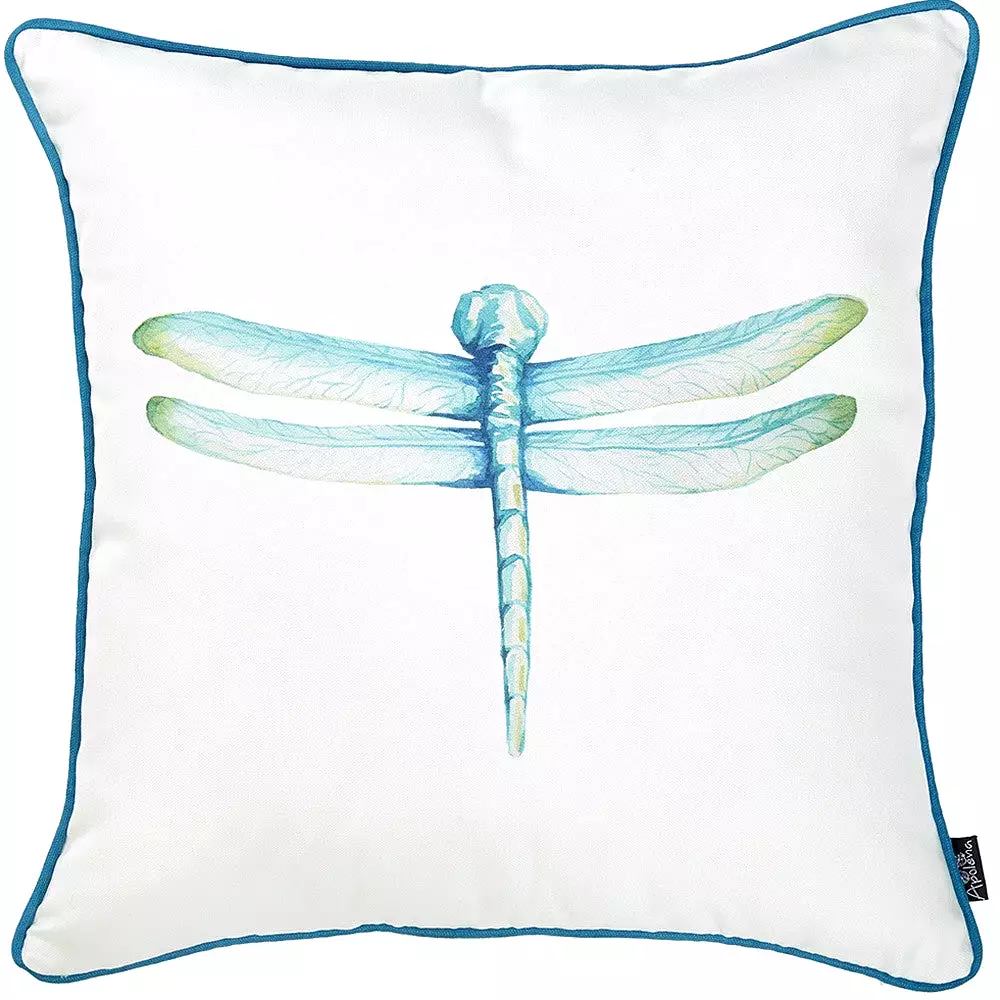 Square Aqua Blue Watercolor Dragonfly Decorative Throw Pillow Cover