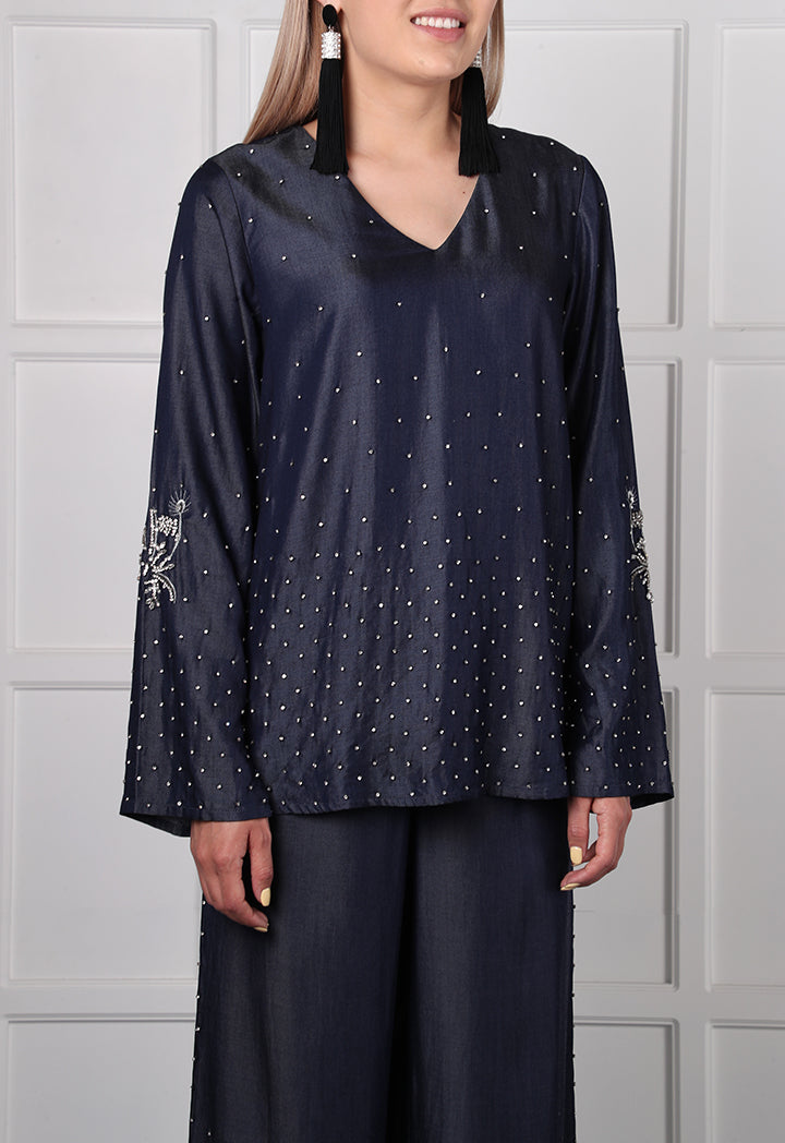 Studded Tencel Denim Blouse