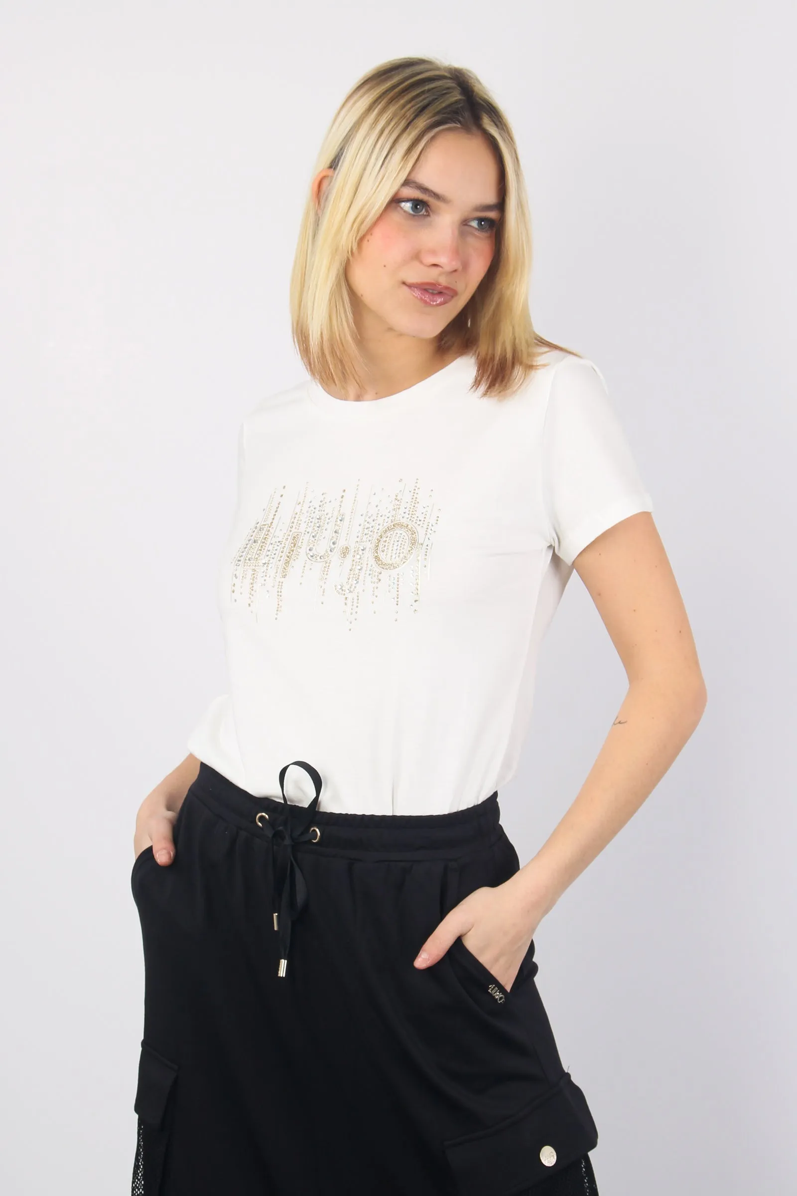 T-shirt Strass Logo Light Ivory