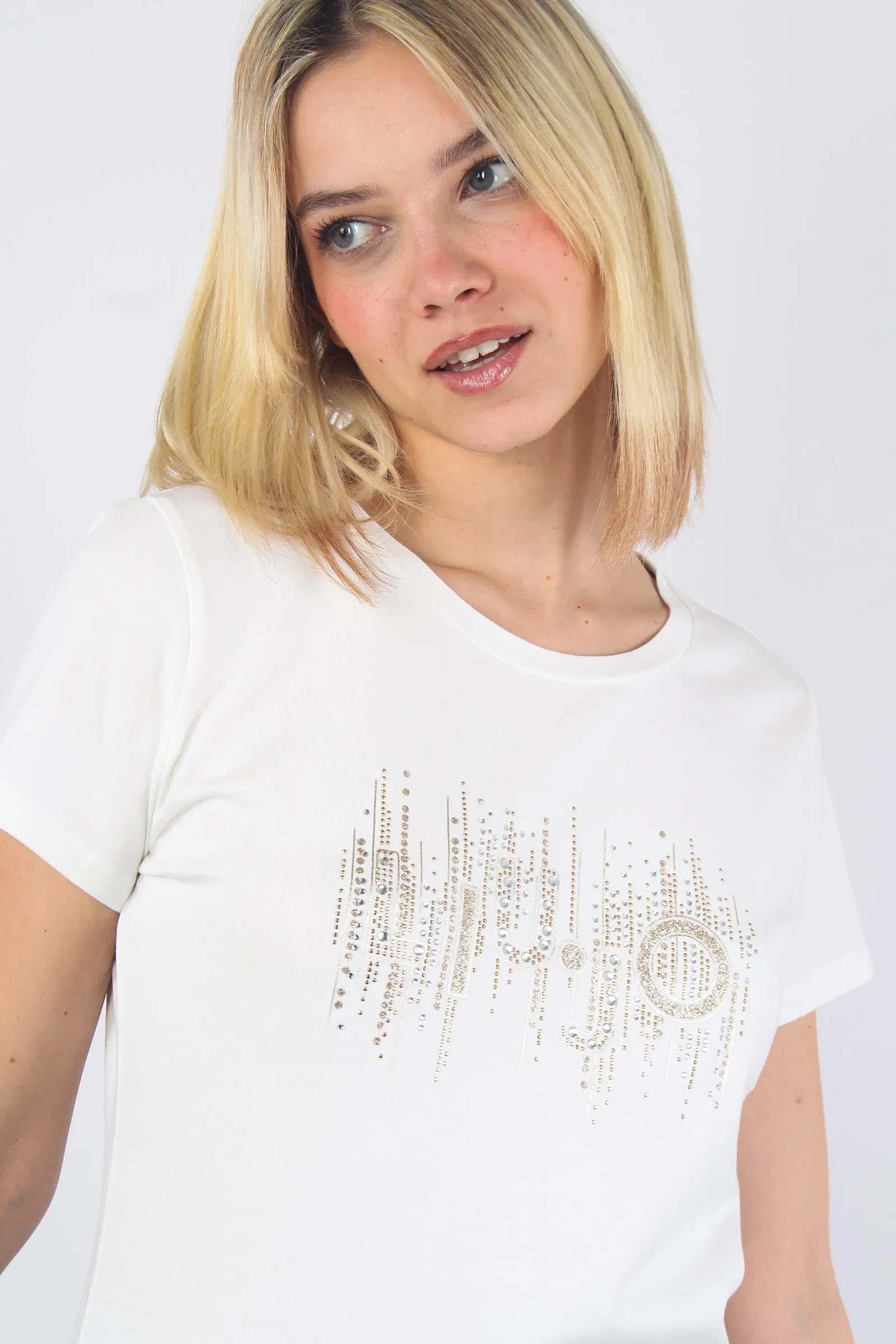 T-shirt Strass Logo Light Ivory