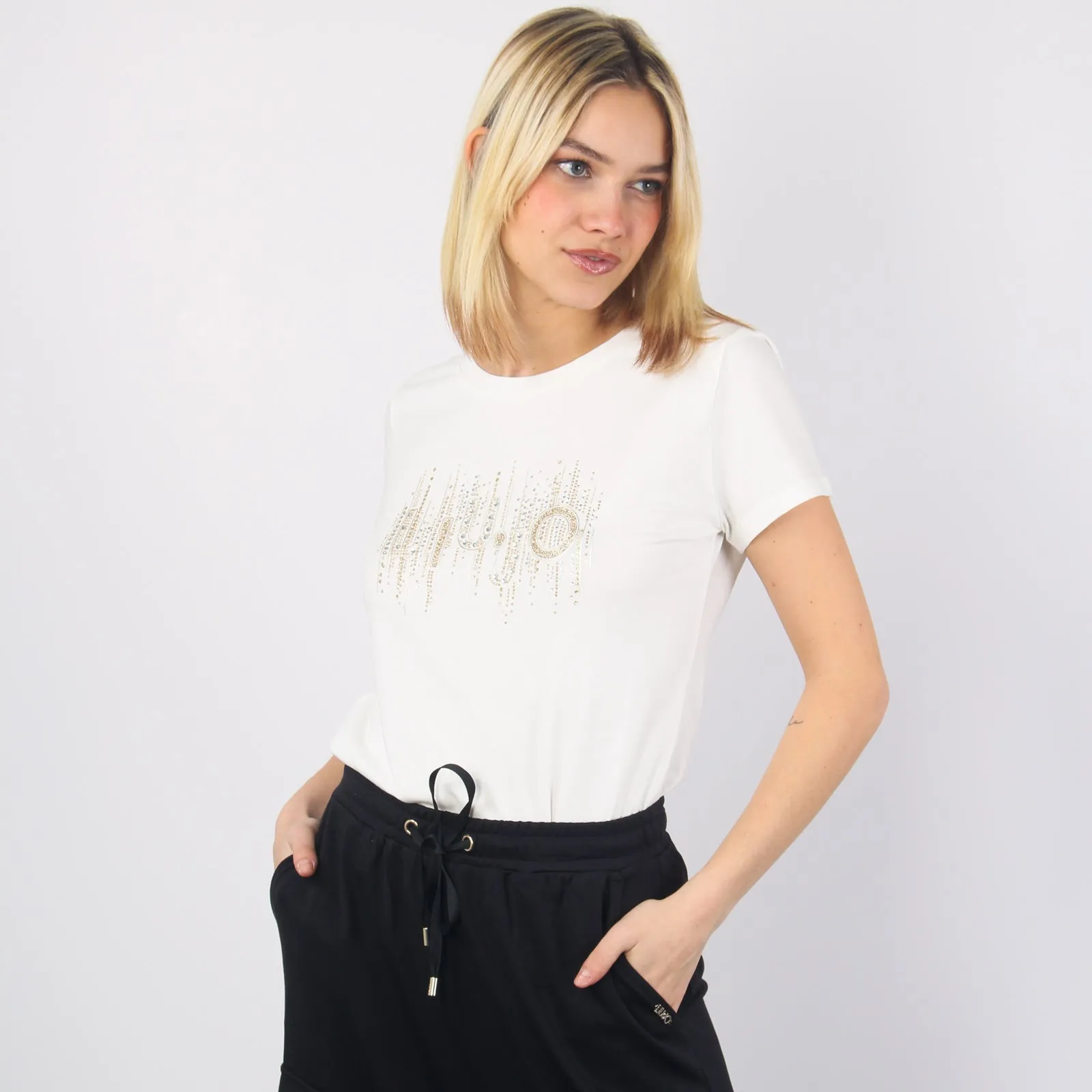 T-shirt Strass Logo Light Ivory