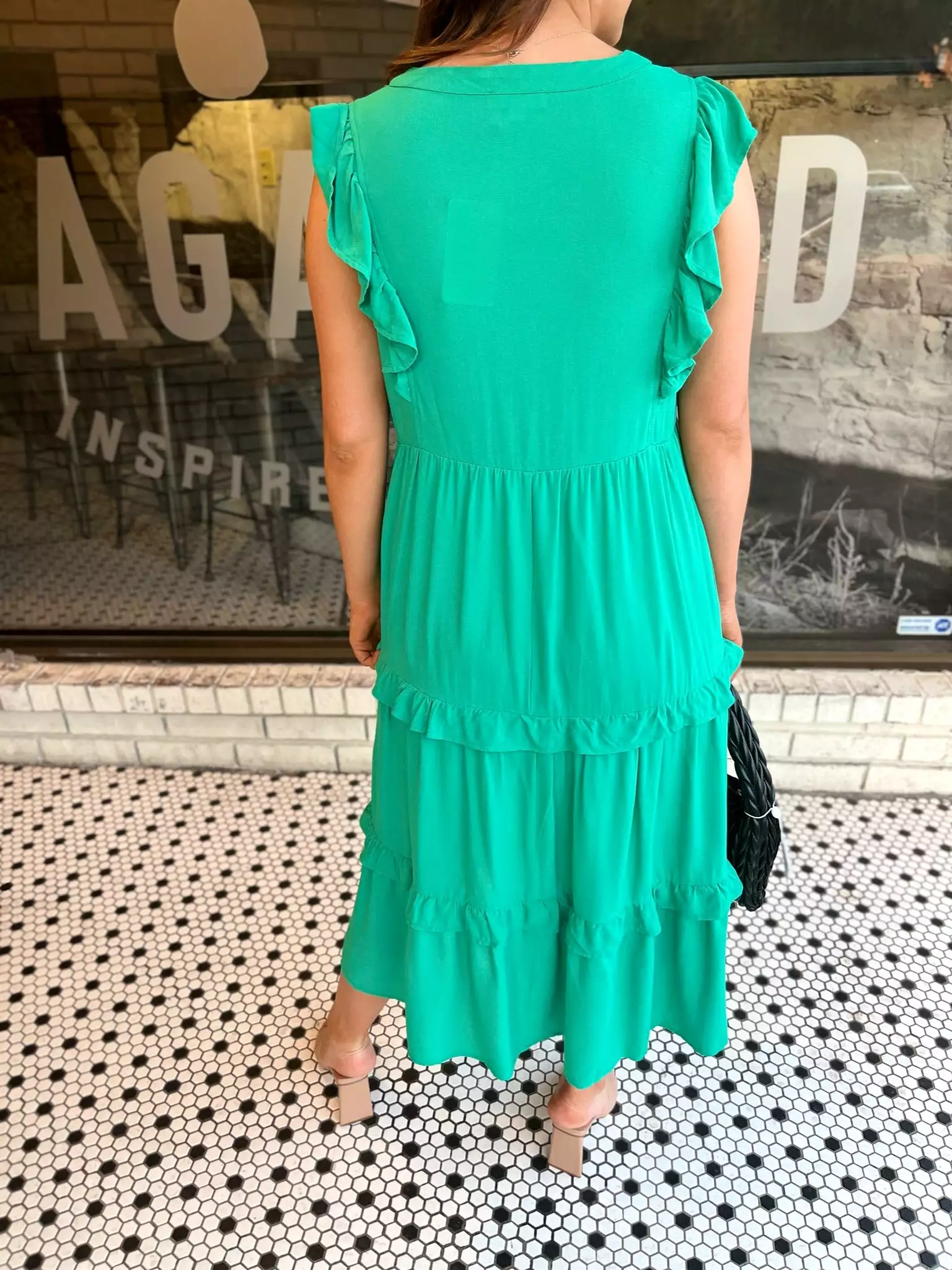 V-Neck Ruffle Sleeved Tiered Midi Dress