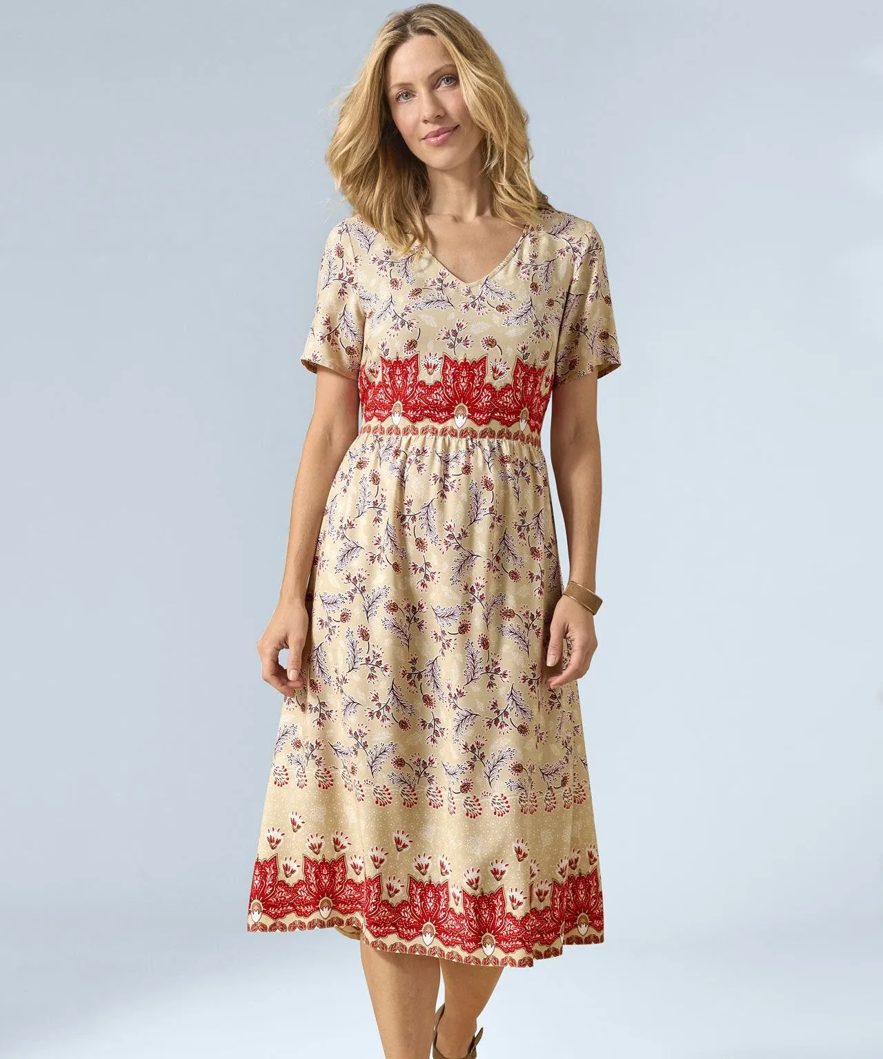 V-Neck Short Sleeved Print Dress