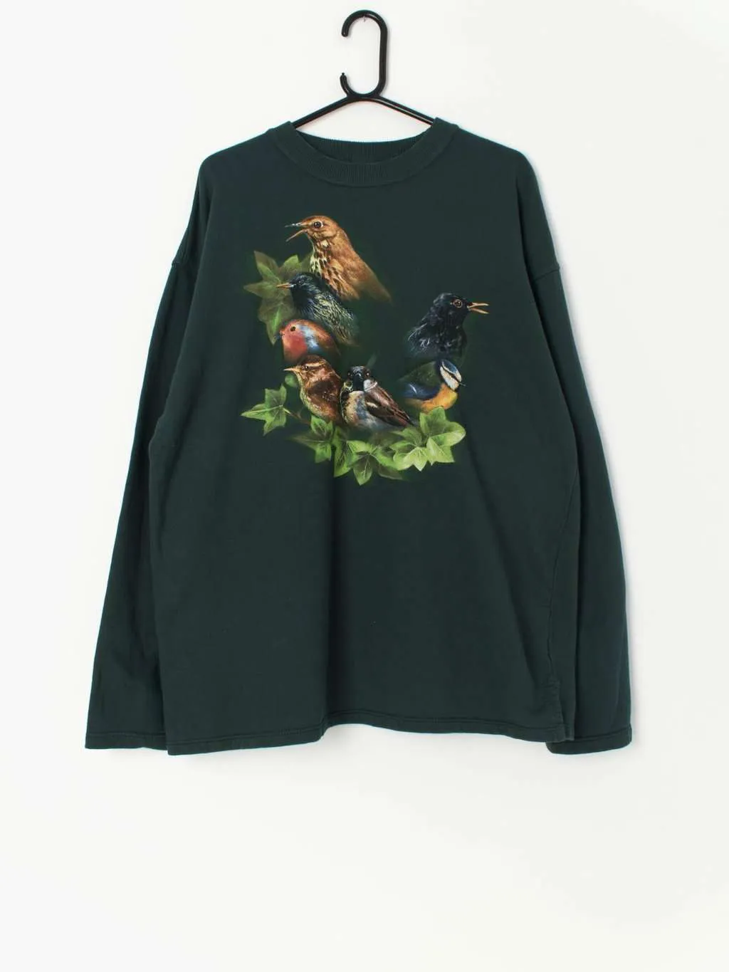 Vintage forest green sweatshirt with bird graphics, 90s – XL