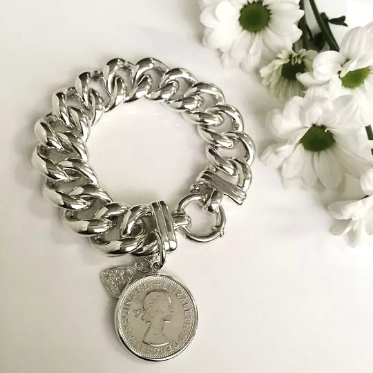 Von Treskow Big Mama Sterling Silver Bolt Bracelet with Florin Coin