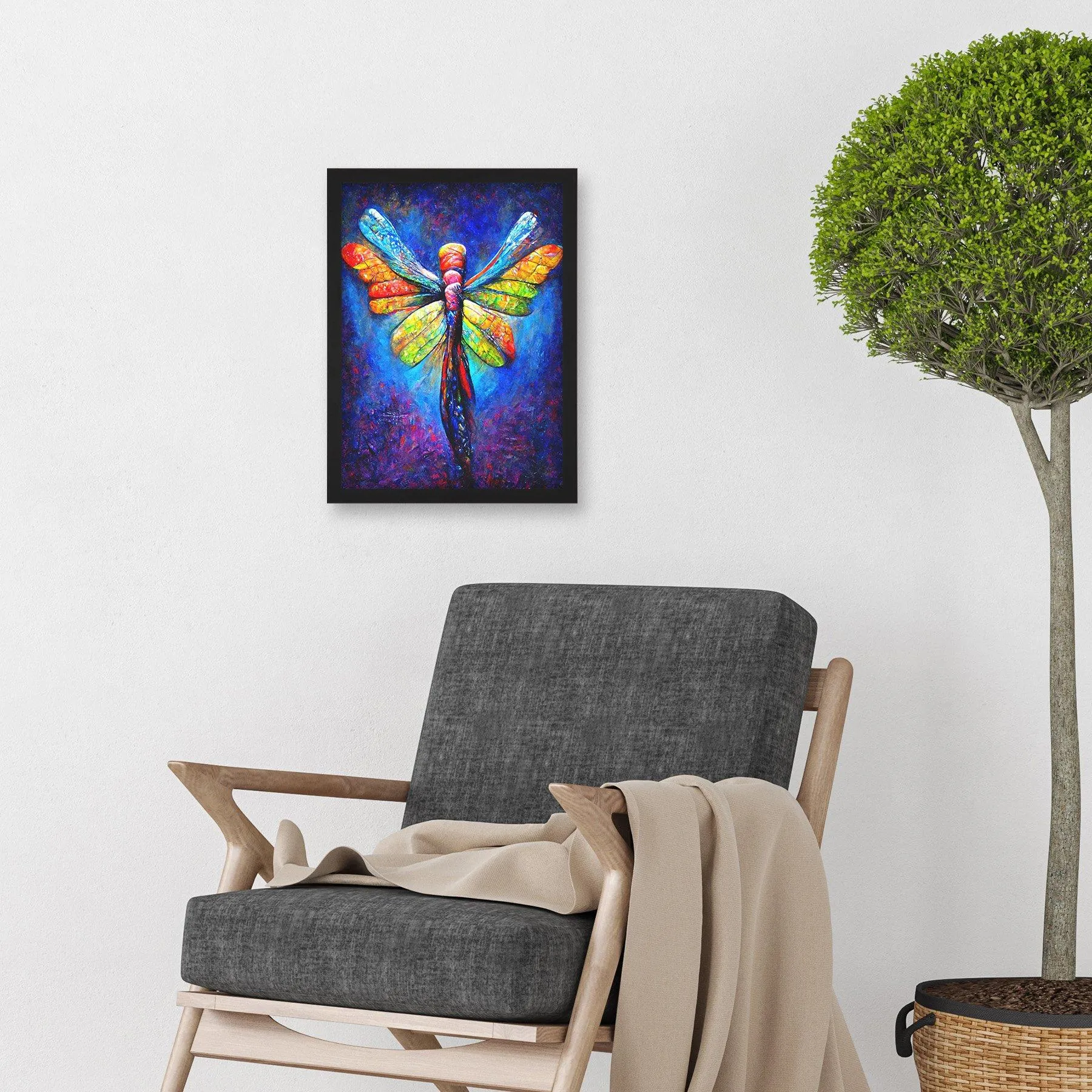 Wall Art & Pictures | Vibrant Neon Dragonfly Glowing Night Oil Painting Artwork Framed Wall Art Print A4 | Artery8