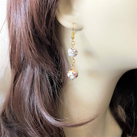 White and Gold Double Faceted Dangle Earrings