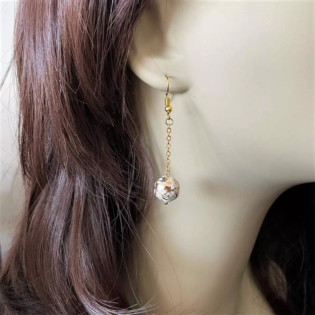 White and Gold Faceted Dangle Earrings