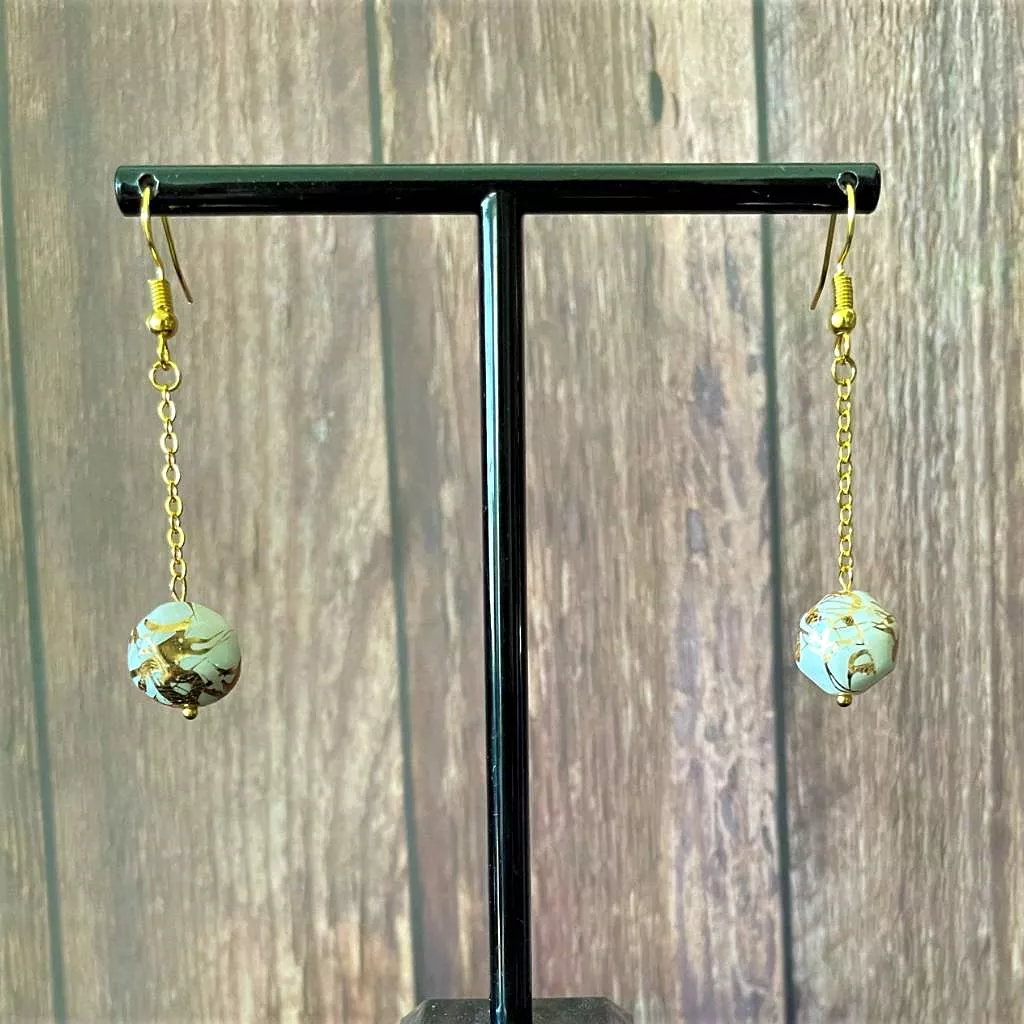 White and Gold Faceted Dangle Earrings