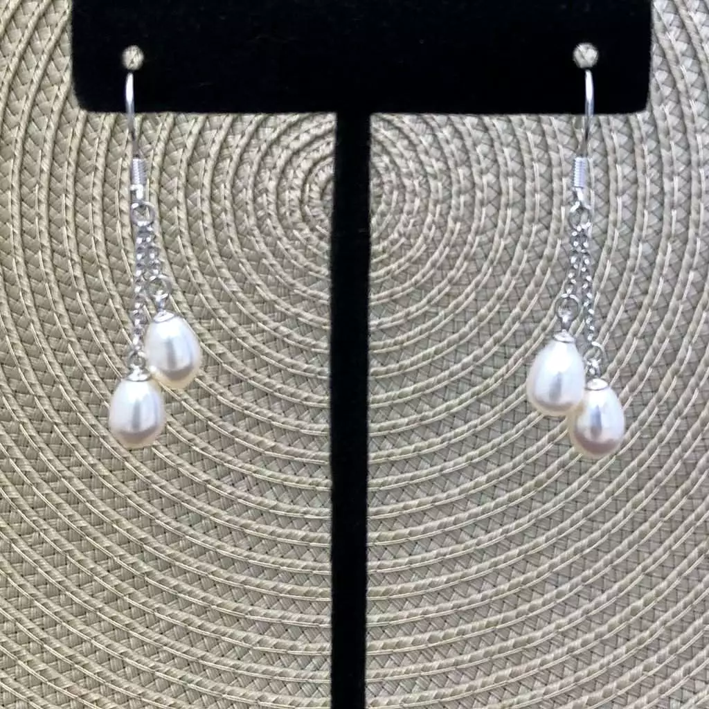 White Double Pearl Drop Earrings