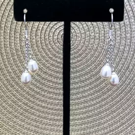 White Double Pearl Drop Earrings