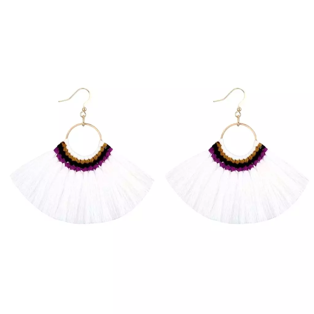 White Tassel Fan Dangle Earrings