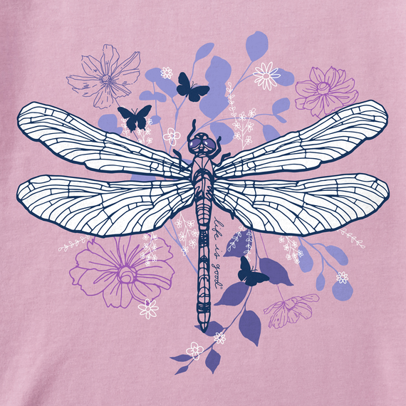 Women's Floral Backdrop Dragonfly  Crusher Tee