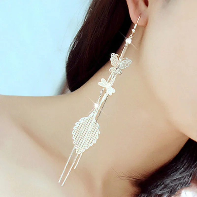 Women's Rhinestone Butterfly Dragonfly Leaf Drop Long Tassels Chain Linear Earrings Drop Earrings SM6