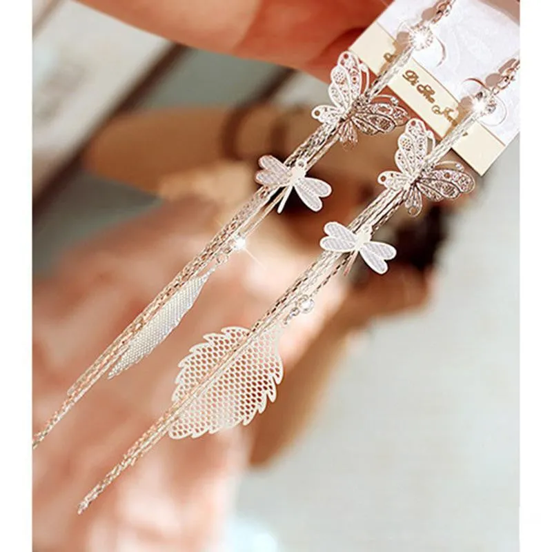 Women's Rhinestone Butterfly Dragonfly Leaf Drop Long Tassels Chain Linear Earrings Drop Earrings SM6