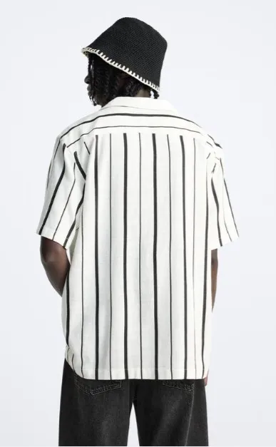 ZARA  |Stripes Linen Short Sleeves Shirts