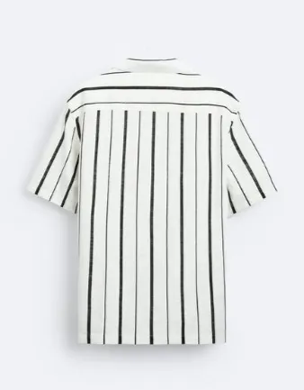 ZARA  |Stripes Linen Short Sleeves Shirts